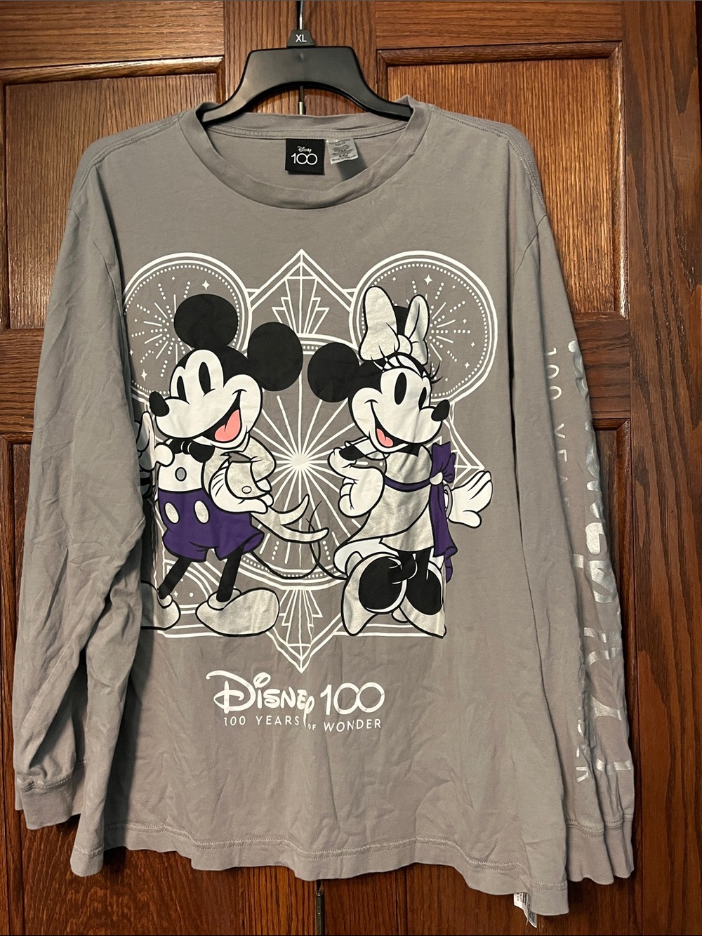 Disney Gray Long Sleeve Tee with Mickey & Minnie Graphic